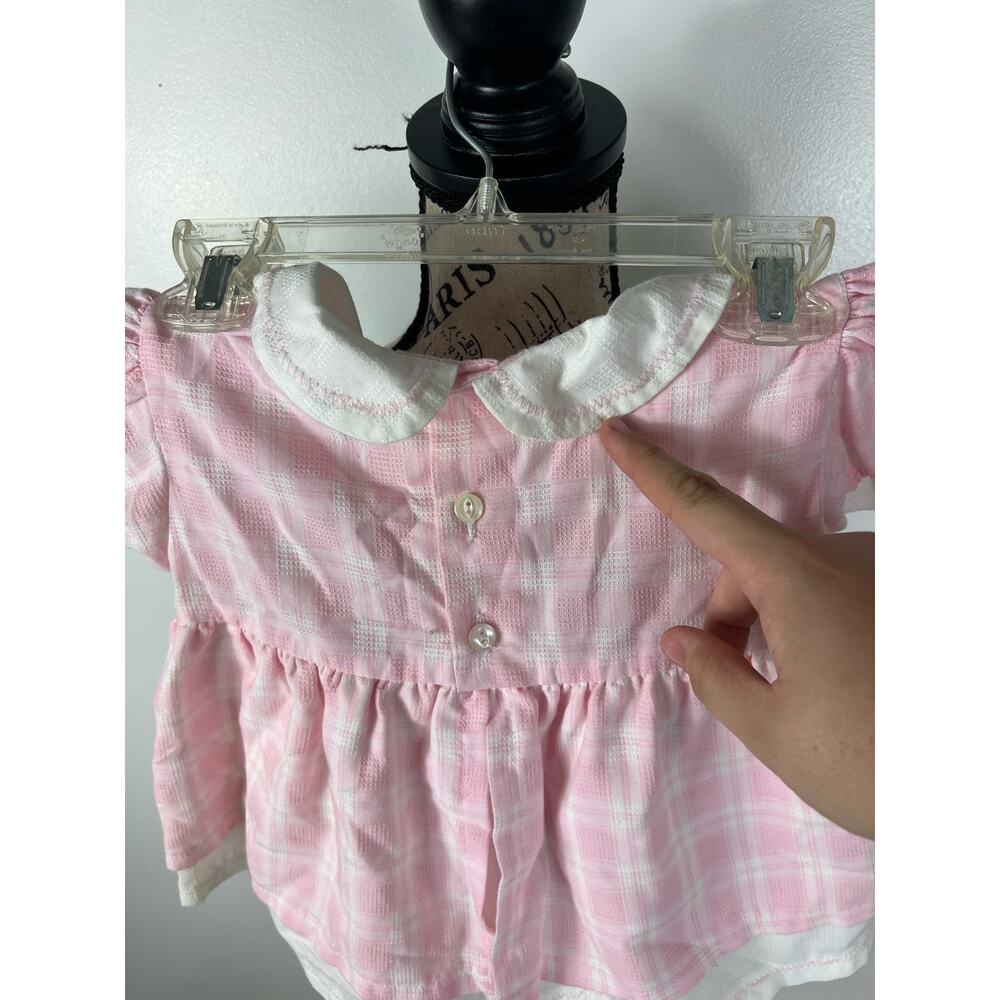 Vintage 24M light pink and white plaid collard dress with cat detail - Picture 9 of 10